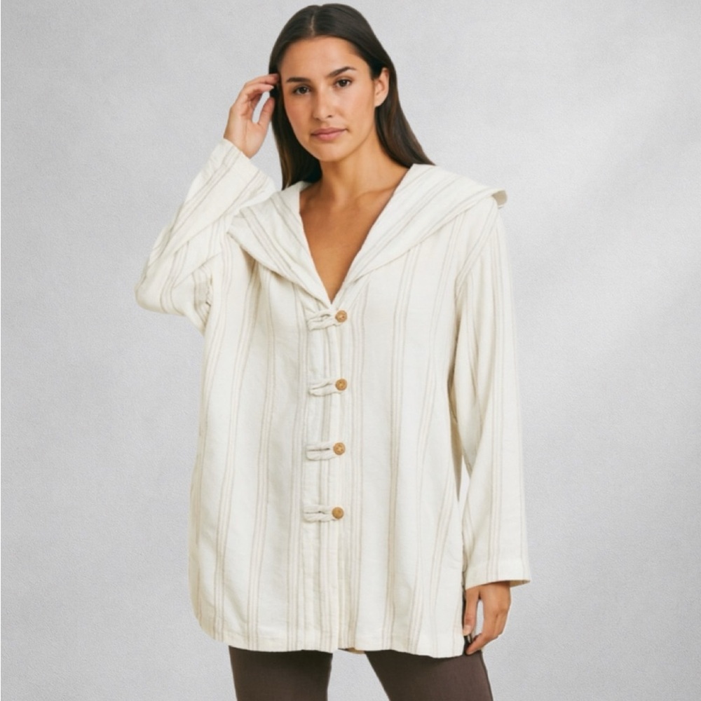 Sue Wong Stripped Hooded Womems Shirt Size M Medium Black Ivory